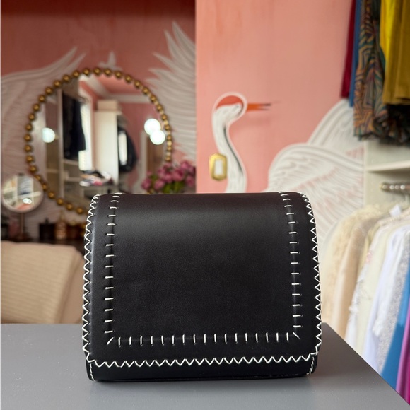 Lafayette 148 New York Handbags - Black Stitched Leather Saddle Bag